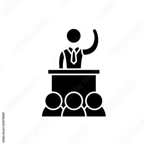 Political performance black icon, concept vector sign on isolated background. Political performance illustration, symbol