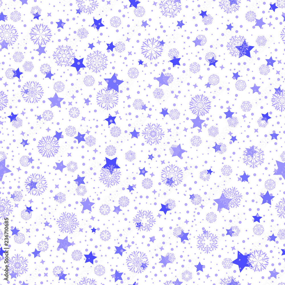 vector stars and snowflakes. winter sky seamless pattern. white vector background;