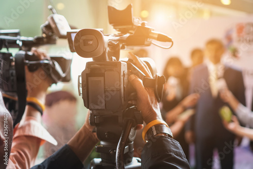 cameraman recording. videotaping microphone journalist journalist interviewing. live streaming concept.