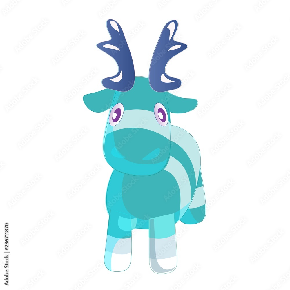 Vector cute blue cartoon reindeer toy. Funny character for merry christmas and new year holiday illustrations.