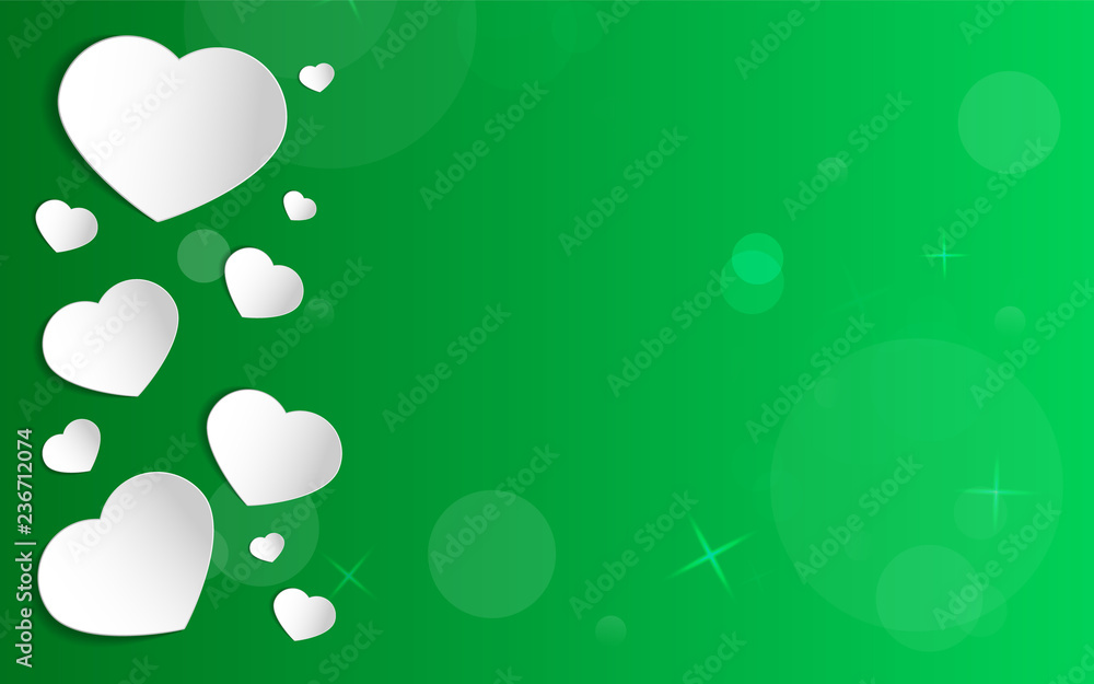 White hearts on green background. Paper cut. Vector Illustration, concept of love, St. Valentine’s Day. White hearts on green background. Paper cut. Vector Illustration, concept of love, St. Valentine’s Day.