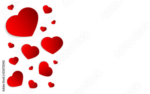 Red hearts on white background. Paper cut. Vector Illustration, concept of love, St. Valentine’s Day