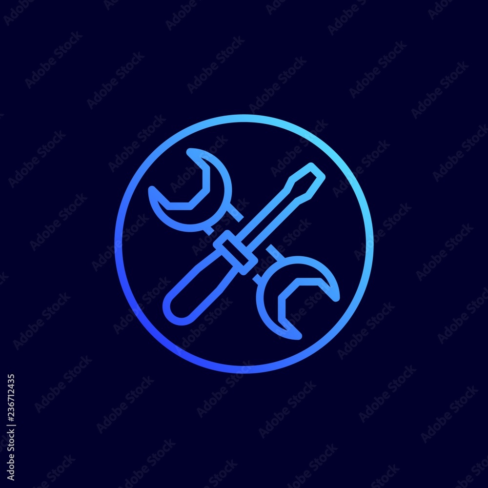 Wrench and screwdriver icon. Vector illustration in flat line style. Wrench and screwdriver icon. Vector illustration in flat line style.