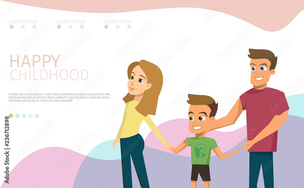 Happy Childhood in Full Family Vector Web Banner