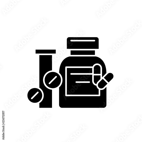 Biologically active additives black icon, concept vector sign on isolated background. Biologically active additives illustration, symbol