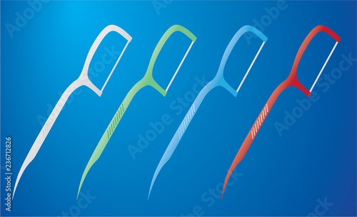 Dental Floss Picks, Multi-color Dental Cleaning Tool, , Illustration Vector