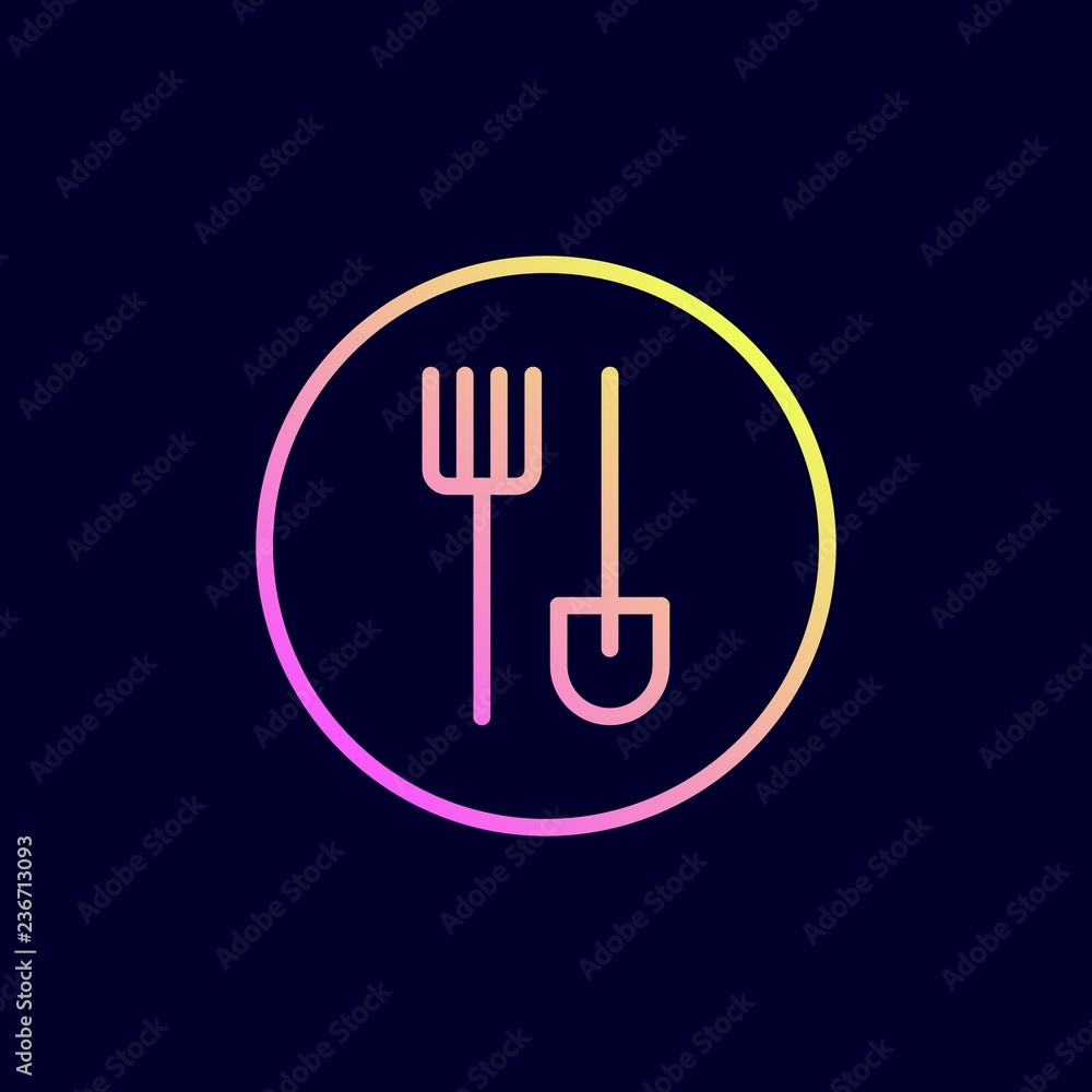 Pitchfork and shovel icon. Vector illustration in flat line style. Pitchfork and shovel icon. Vector illustration in flat line style.