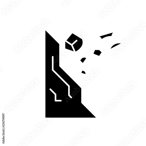 Drop stones carefully black icon, concept vector sign on isolated background. Drop stones carefully illustration, symbol