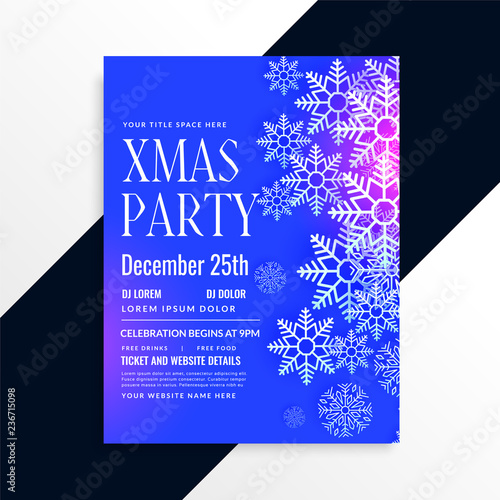 awesome blue snowflakes christmas party flyer design