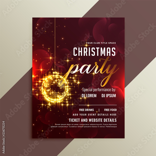 lovely golden sparkles shiny christmas party flyer template
