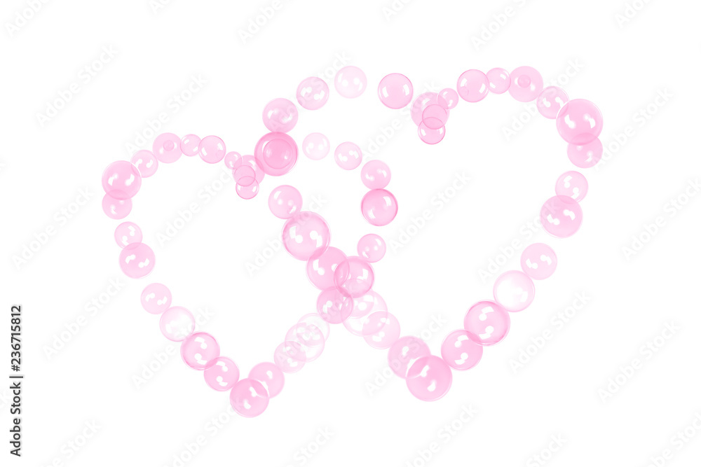 Two hearts made of monochrome pink soap bubbles for texture or background Two hearts made of monochrome pink soap bubbles for texture or background