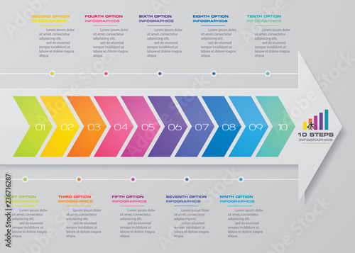 10 steps Infographics element arrow template chart for presentation.	