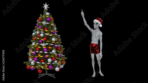 Alien Near Christmas TreeAlien Near Christmas Tree, Transparent background