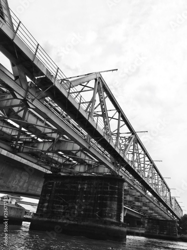 vintage bridge in black and white ,structure steel bridge in Thailand