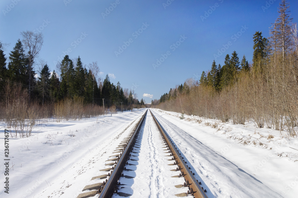 Railway line in winter forest Railway line in winter forest