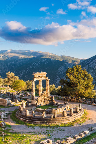 Temple of Athena Pronaia in ancient Delphi, Greece photo
