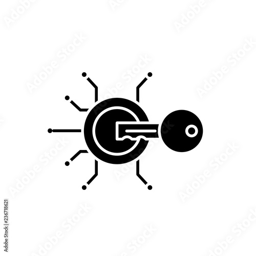 Cryptographic key black icon, concept vector sign on isolated background. Cryptographic key illustration, symbol