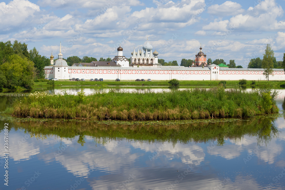 View of the Assumption Monastery on a sunny June afternoon. Tikhvin, Russia