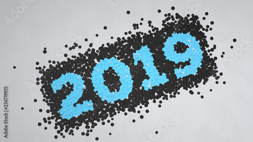 2019 number made from black and blue confetti