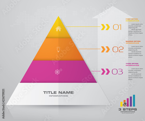 3 steps pyramid with free space for text on each level. infographics, presentations or advertising. EPS10.	