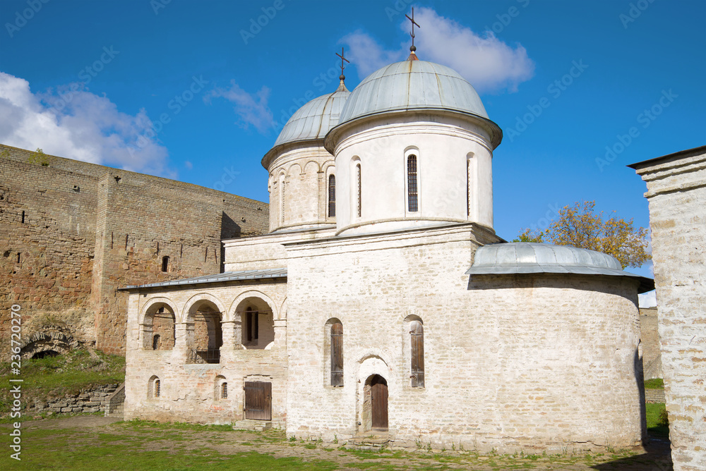 Medieval Assumption Church in the Ivangorod Fortress close up