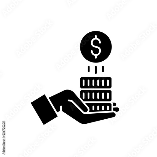 Sponsorship money black icon, concept vector sign on isolated background. Sponsorship money illustration, symbol