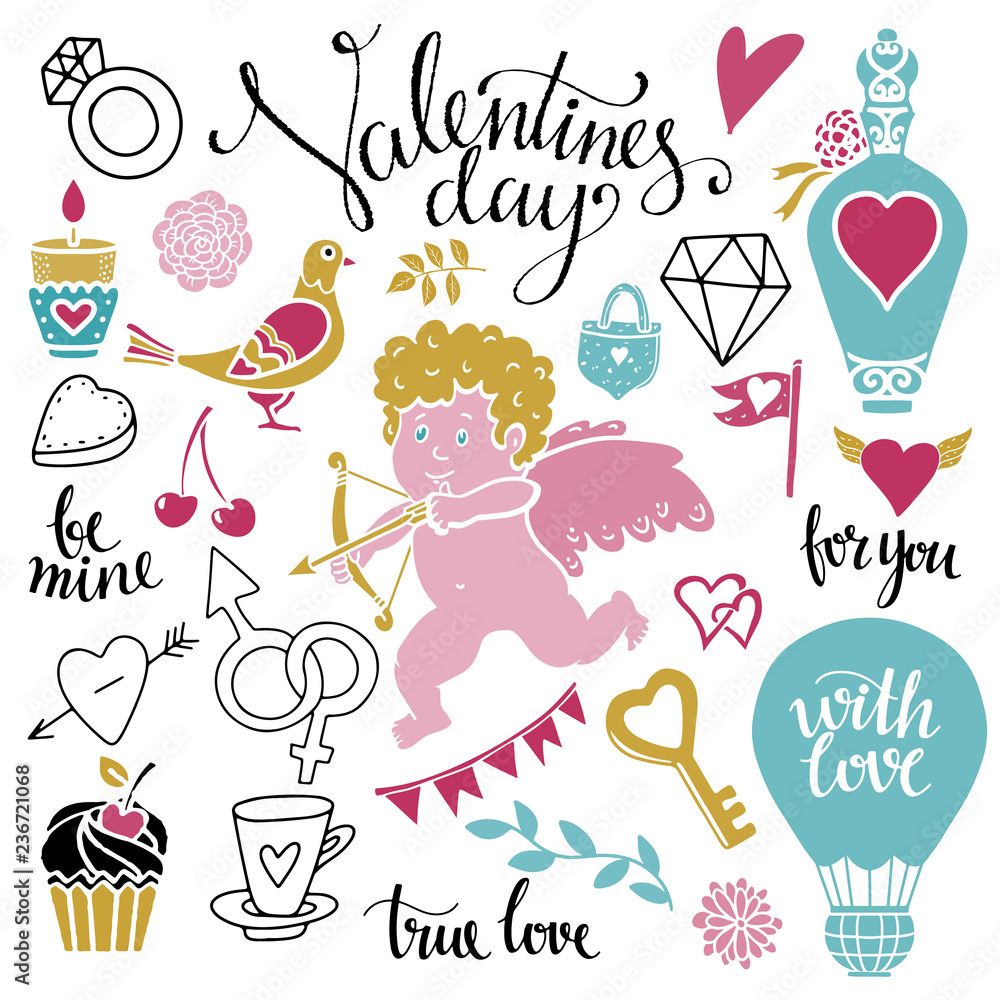 Valentines day design elements, icons set Valentines day design elements, icons set