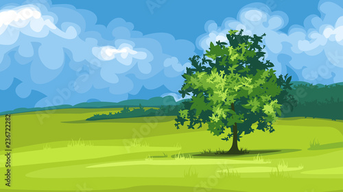Landscape with single tree  vector illustration