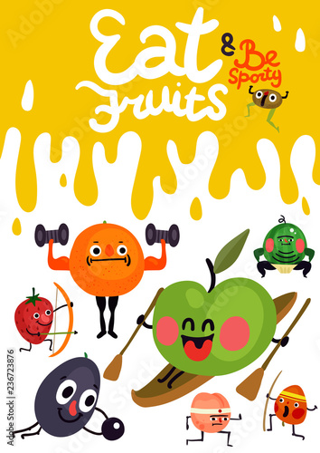 Fototapeta Naklejka Na Ścianę i Meble -  Cartoon Funny Fruits Poster