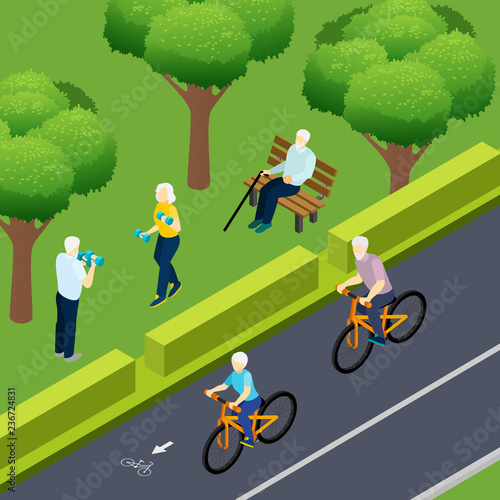 Pensioners Outdoor Activity Isometric Illustration