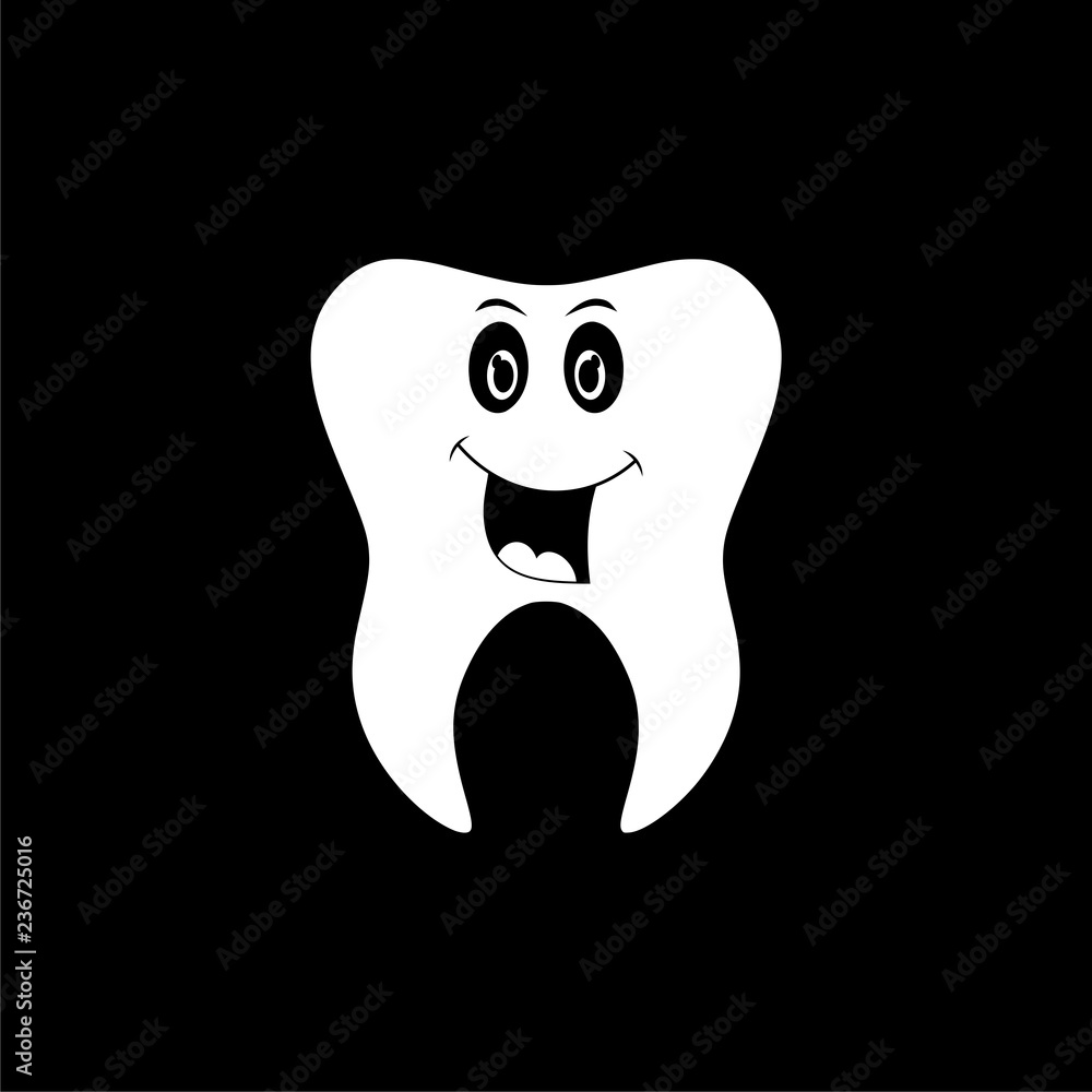 Smiling tooth icon, Tooth logo on dark background Smiling tooth icon, Tooth logo on dark background