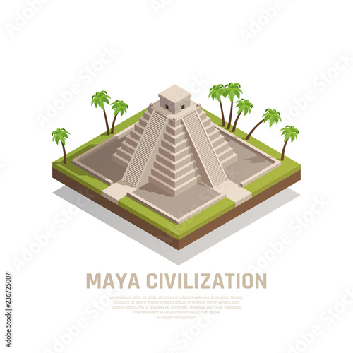 Mayan Pyramid Isometric Composition