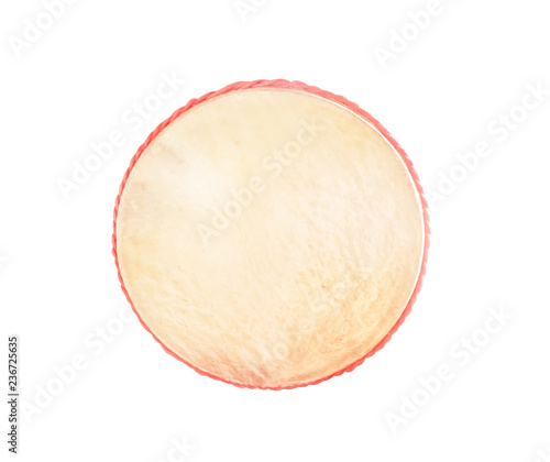 Top view drum with red rope isolated on white background with clipping path