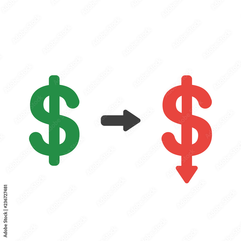 Vector icon concept of dollar symbol arrow moving down Vector icon concept of dollar symbol arrow moving down