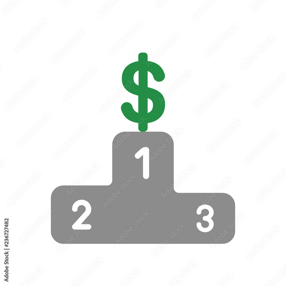 Vector icon concept of dollar symbol on first place of winners podium Vector icon concept of dollar symbol on first place of winners podium