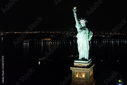 Aerial View of Statue of Liberty at Night