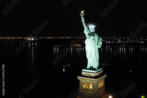 Aerial View of Statue of Liberty at Night