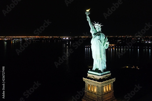 Photography Aerial View of Statue of Liberty at Night