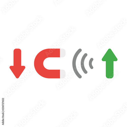 Vector icon concept of magnet attracting arrow moving up to moving down