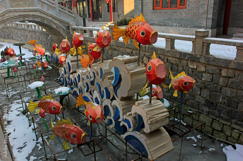 Archaize building and carp lanterns photo