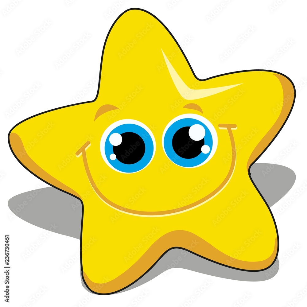 Smile face of cute yellow star isolated on white background. Vector ...