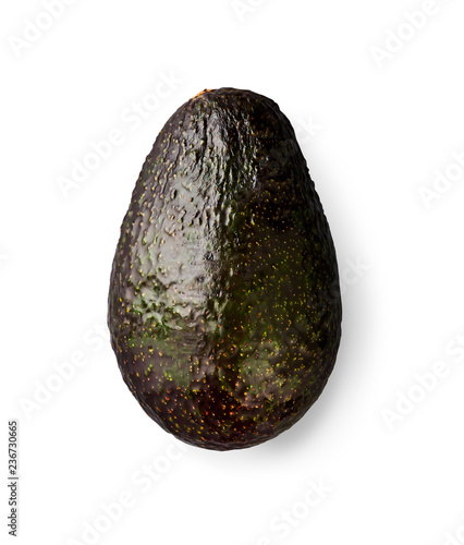 Ripe avocado isolated on white background. Top view of dark green soft avocado. © Tatyana Sidyukova