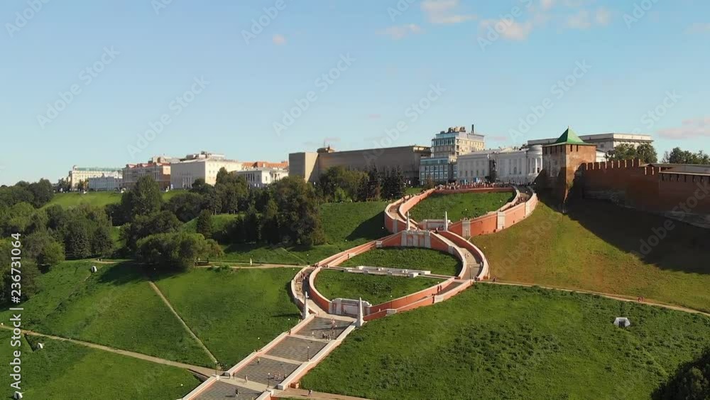 Aerial drone image made over Chkalov Staircase near Kremlin in the center of Nizhny Novgorod Aerial drone image made over Chkalov Staircase near Kremlin in the center of Nizhny Novgorod