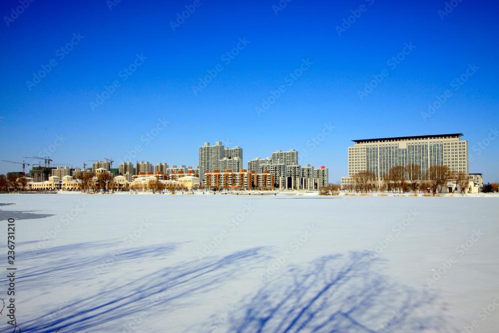 Buildings in the snow
