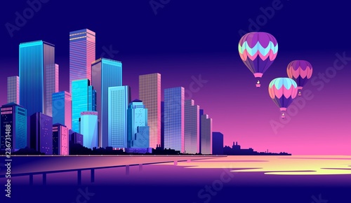 evening cityscape near the water