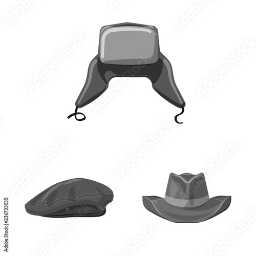 Vector illustration of headgear and cap icon. Set of headgear and accessory stock symbol for web.