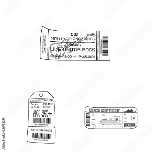 Vector illustration of ticket and admission icon. Collection of ticket and event stock vector illustration. photo