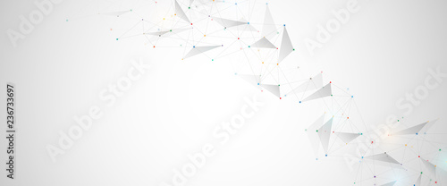 Geometric abstract background with connected dots and lines. Molecular structure and communication. Digital technology background and network connection.