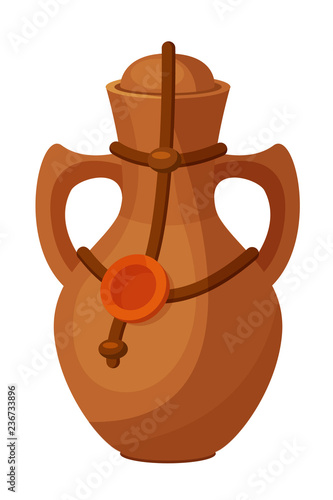 Decorative earthenware jug for drinks on religious holiday of Hanukkah.