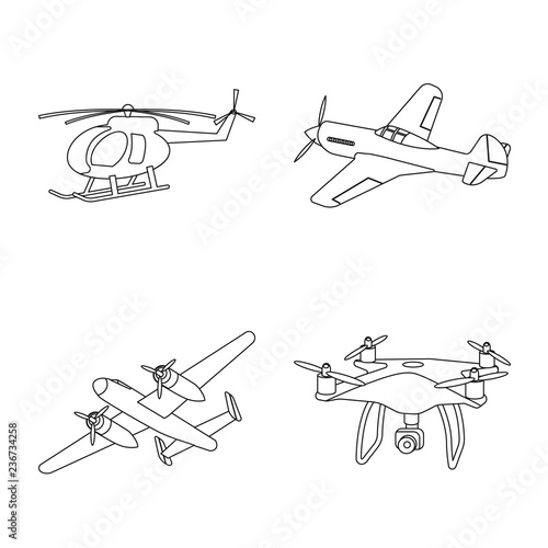 Vector illustration of plane and transport symbol. Set of plane and sky stock symbol for web.